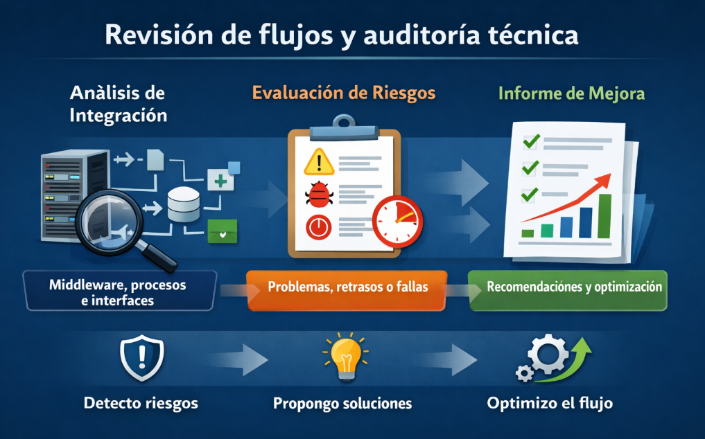 Revisión de flujos y auditoría técnica en procesos manuales entre sistemas